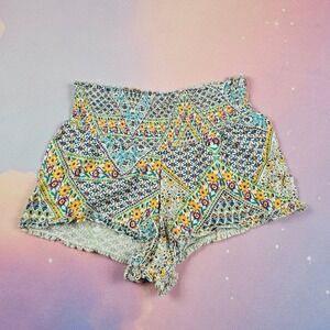 Jessica Simpson Smocked Shorts Women L White Multi NEW With Tag Patchwork Floral